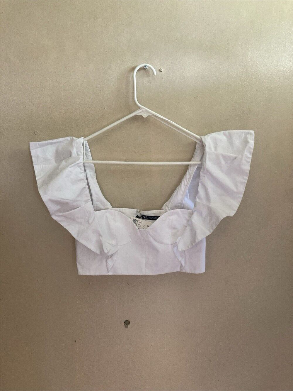 ZARA COLLECTION VOLUMINOUS POPLIN WHITE TOP SIZE S RUFFLE NWT